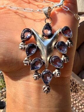 Vintage 925 Tanzanite/Iolite, Navajo Pendant & Paperclip Chain 925 (has video)